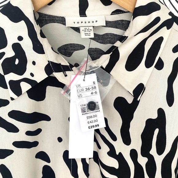 Topshop Patterned Baggy Oversized Cotton Black and White Shirt Size S - Picture 4 of 4